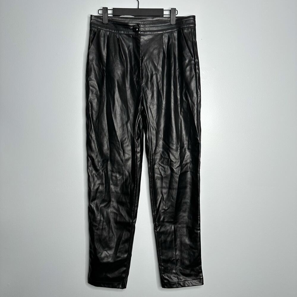 Princess Polly Women's High Waisted Black Faux Leather Straight Leg Pants Size 8 - Picture 2 of 10